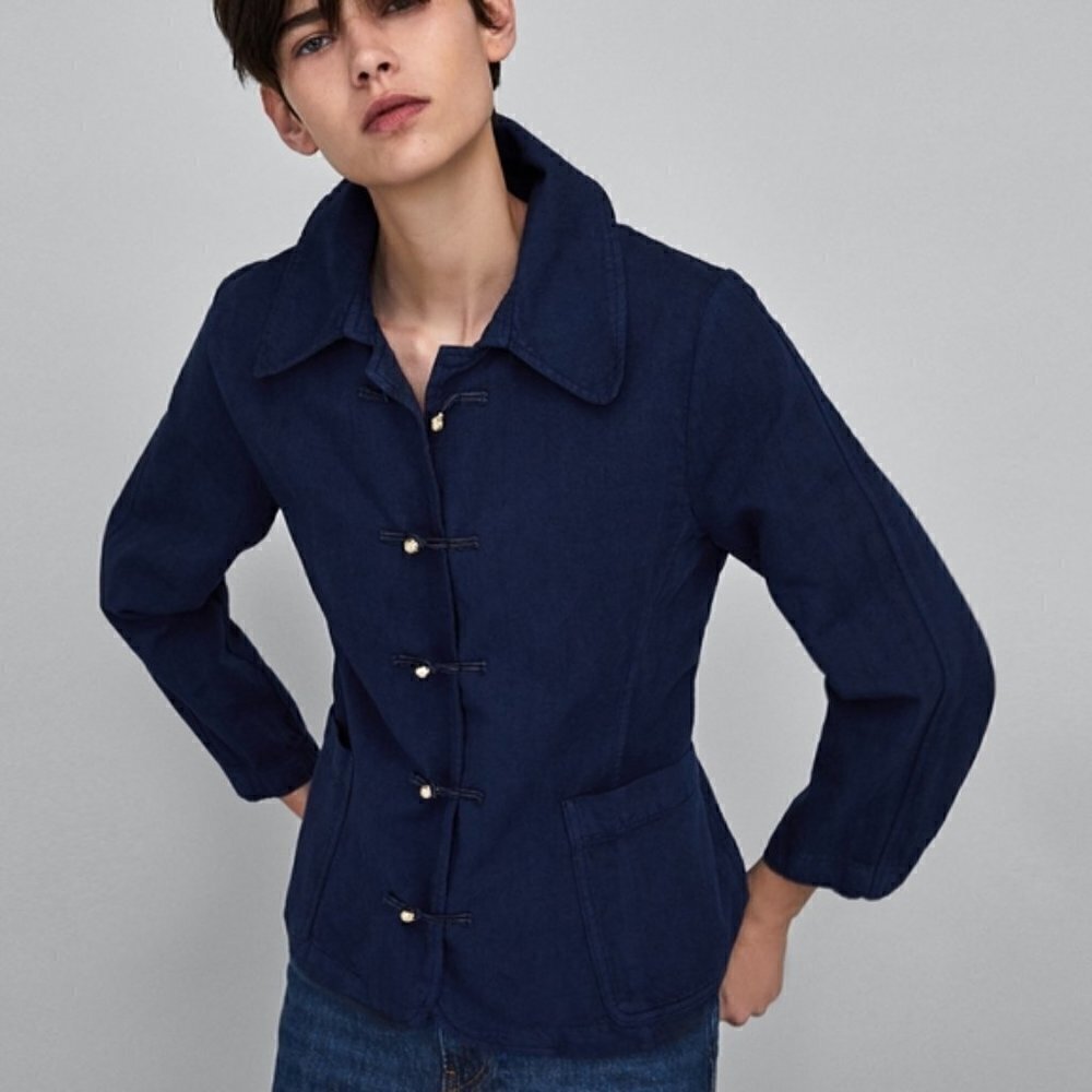 NWT Zara | Denim Jacket with Gold Toggles Closure Size Medium